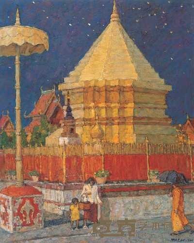 戈跃 泰国印象系列之黄金佛寺 93×75cm